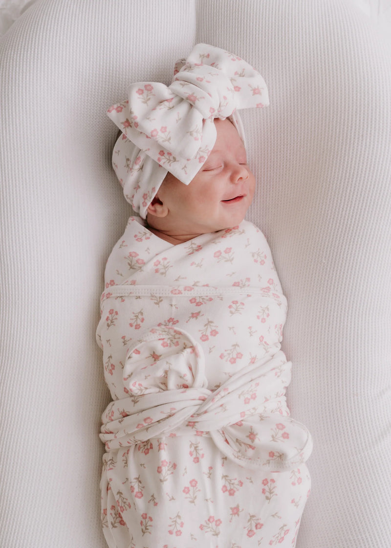 Jersey Swaddle & Topknot Set - Paisley Peony