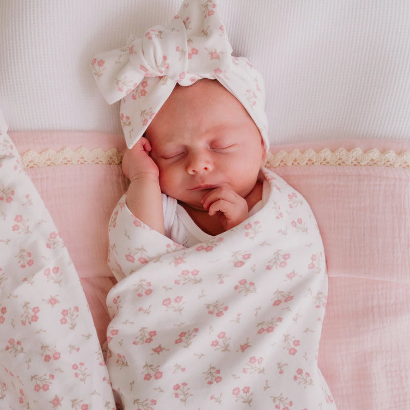 Jersey Swaddle & Topknot Set - Paisley Peony