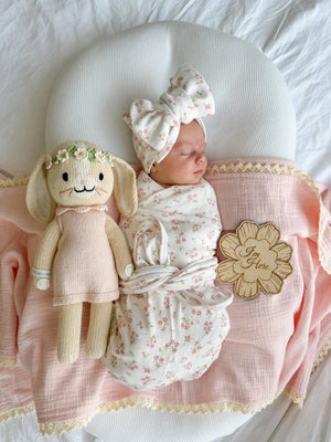 Jersey Swaddle & Topknot Set - Paisley Peony