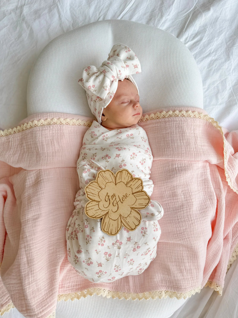 Jersey Swaddle & Topknot Set - Paisley Peony