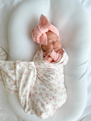 Jersey Swaddle & Topknot Set - Paisley Peony