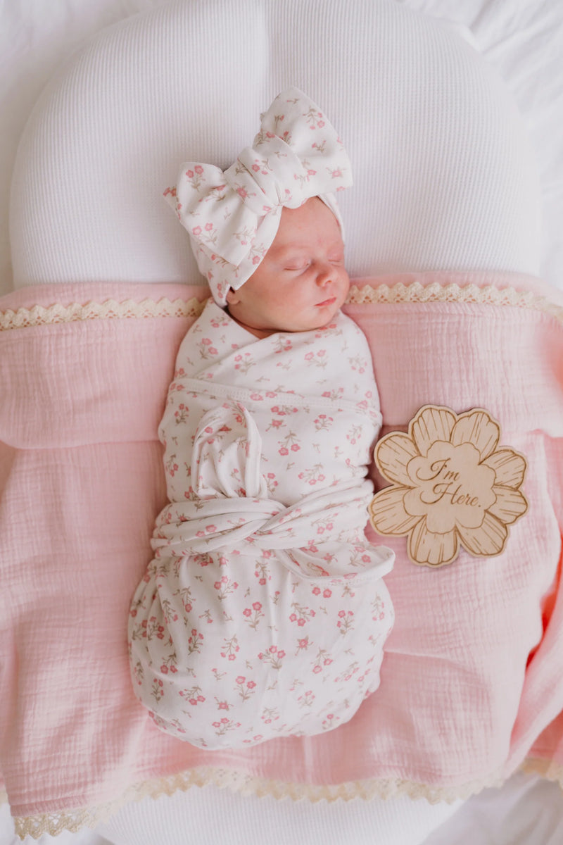 Jersey Swaddle & Topknot Set - Paisley Peony