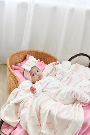 Jersey Swaddle & Topknot Set - Pink Bows