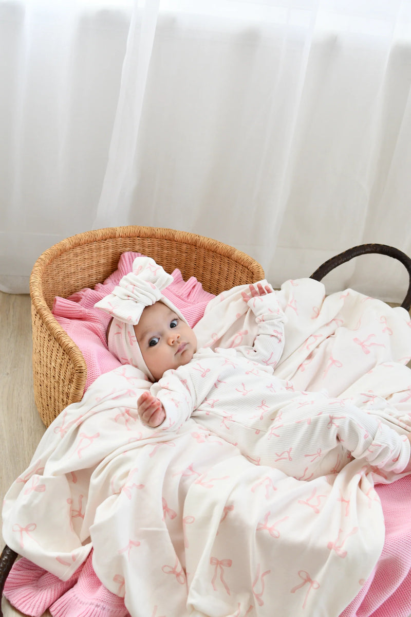 Jersey Swaddle & Topknot Set - Pink Bows