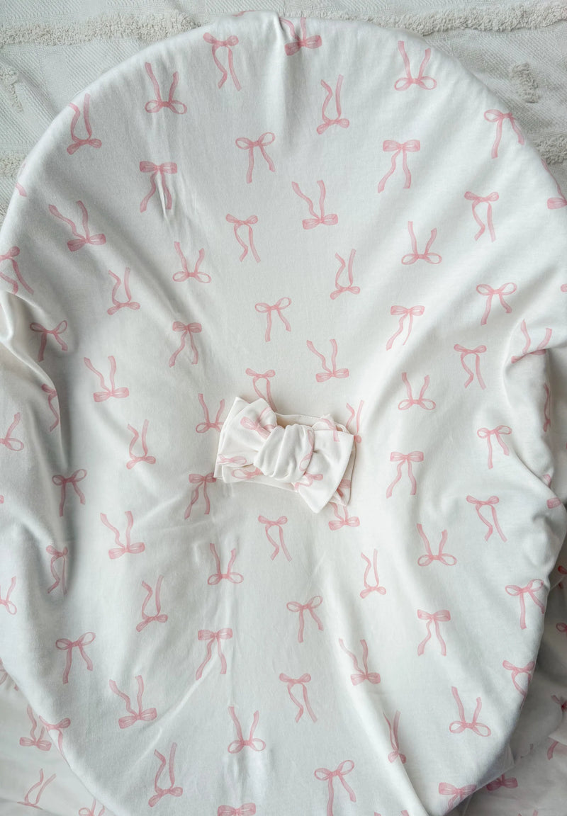 Jersey Swaddle & Topknot Set - Pink Bows