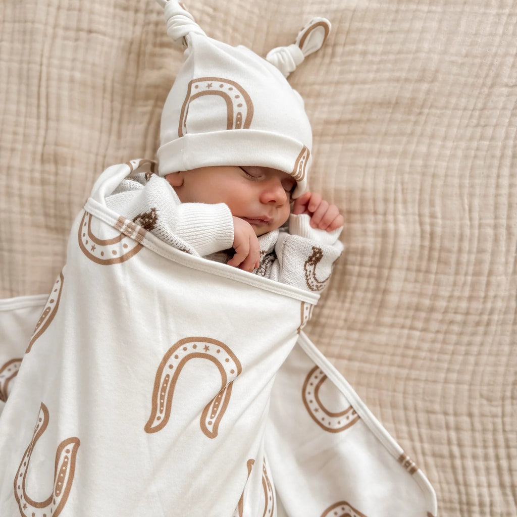 Jersey Swaddle & Beanie Set - Western Horse Shoe
