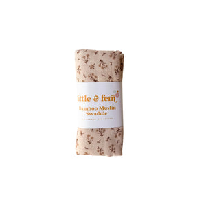 Muslin Swaddle & Bow Set - Paisley Coffee