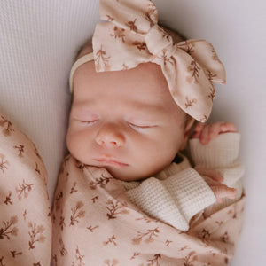 Muslin Swaddle & Bow Set - Paisley Coffee