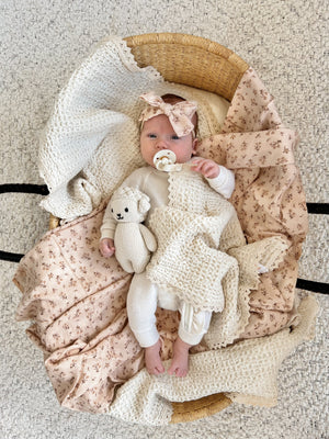 Muslin Swaddle & Bow Set - Paisley Coffee