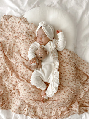 Muslin Swaddle & Bow Set - Paisley Coffee