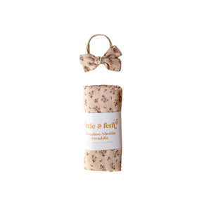 Muslin Swaddle & Bow Set - Paisley Coffee