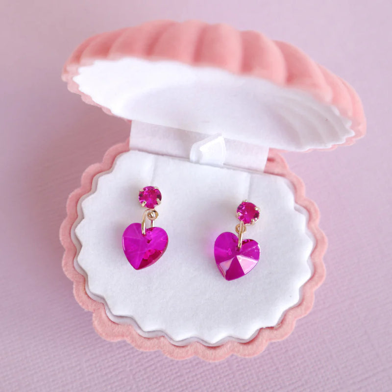 Earrings - Jewel Heart - Bright Pink