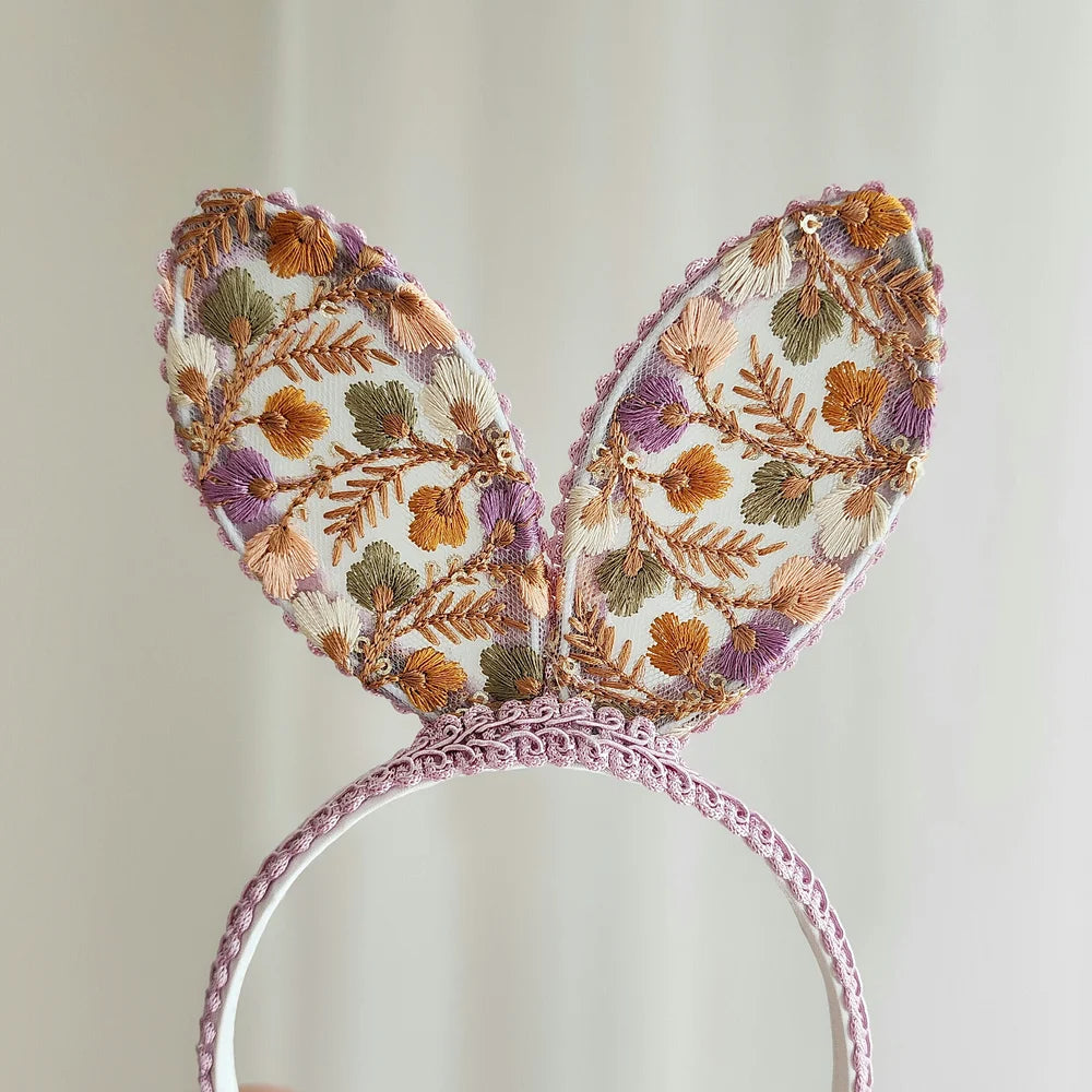 Bunny Headband - Lavender Embroidery