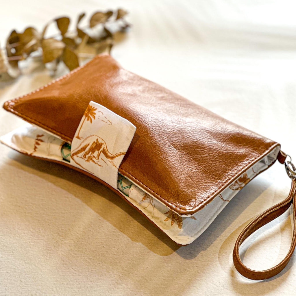 Deluxe Leather Nappy Wallet - Earthy Dinos