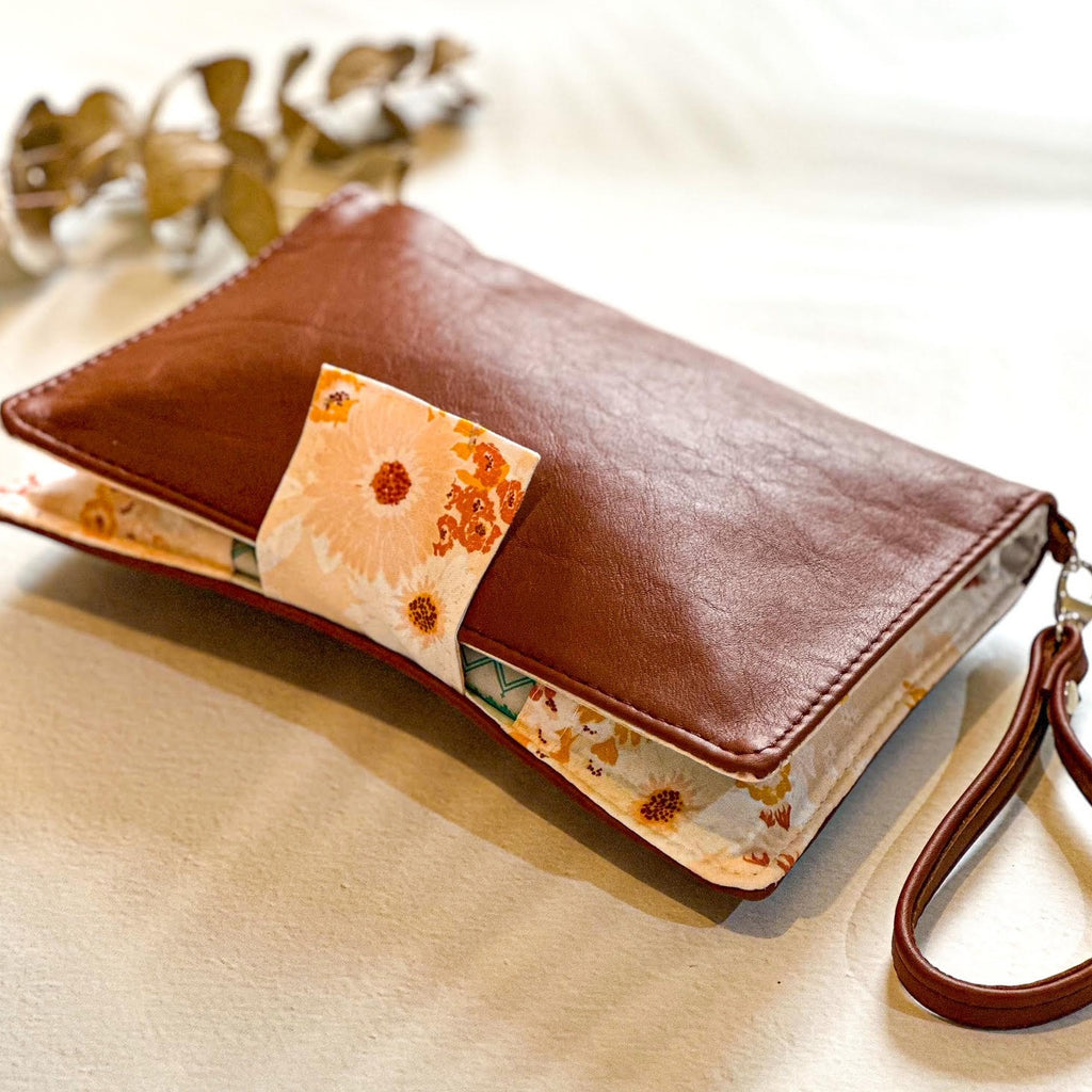 Deluxe Leather Nappy Wallet - Peach Florals