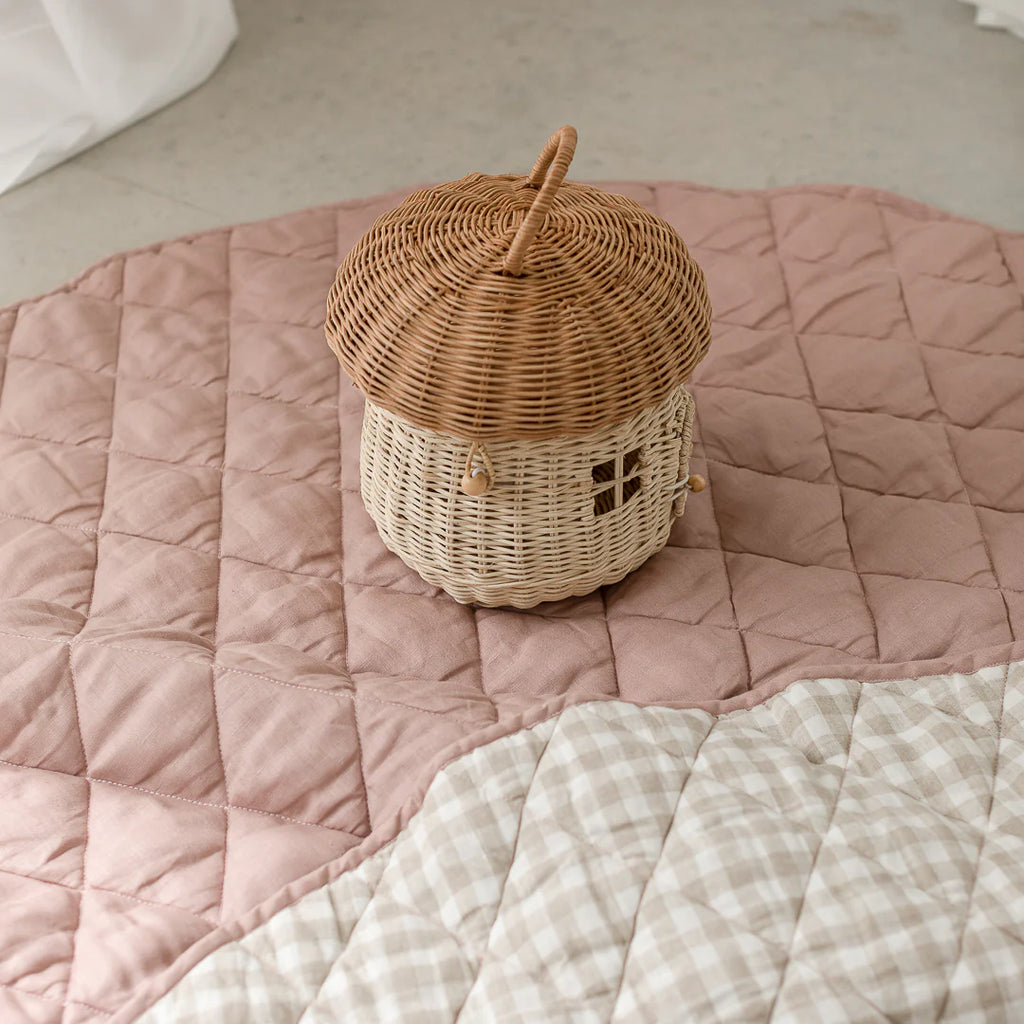 French Linen Playmat - Dusty Rose & Gingham