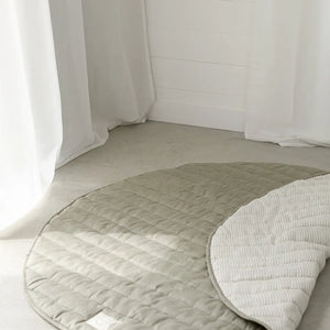 French Linen Playmat - Soft Sage & Pinstripe