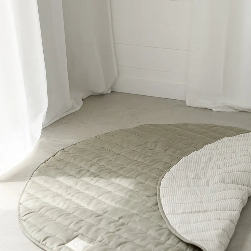 French Linen Playmat - Soft Sage & Pinstripe