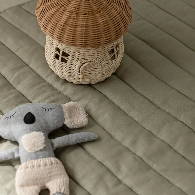 French Linen Playmat - Soft Sage & Pinstripe