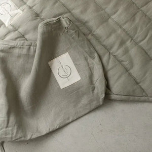 French Linen Playmat - Soft Sage & Pinstripe