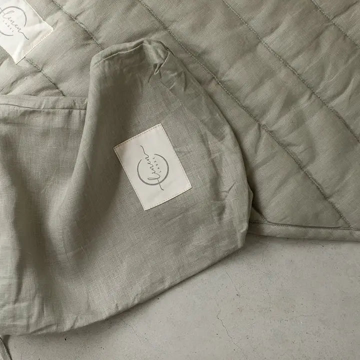 French Linen Playmat - Soft Sage & Pinstripe