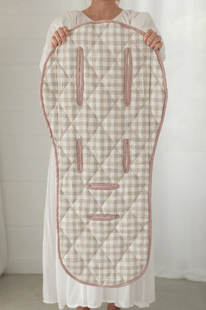 French Linen Pram Liner - Dusty Rose & Gingham
