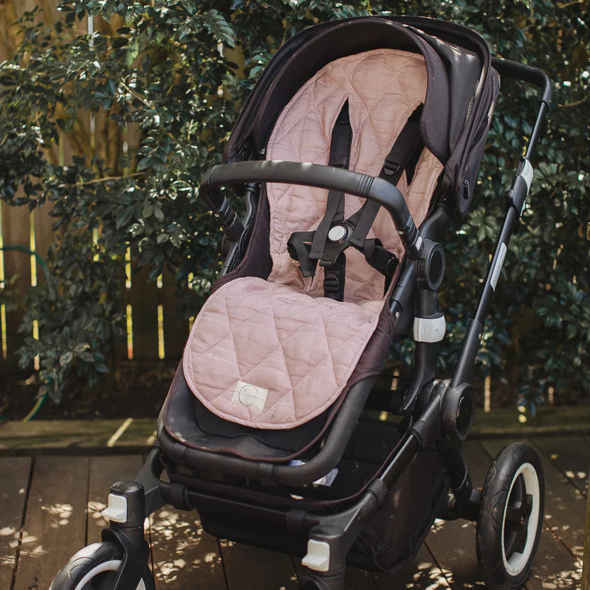 French Linen Pram Liner - Dusty Rose & Gingham