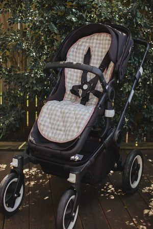 French Linen Pram Liner - Dusty Rose & Gingham