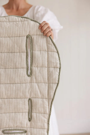 French Linen Pram Liner - Soft Sage & Pinstripe