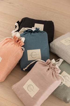 French Linen Pram Liner - Soft Sage & Pinstripe