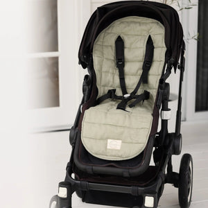 French Linen Pram Liner - Soft Sage & Pinstripe
