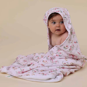 Organic Hooded Baby Towel - Alice's Tea Party