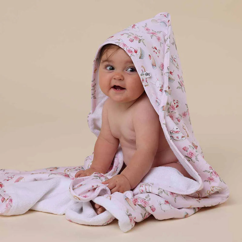 Organic Hooded Baby Towel - Alice's Tea Party