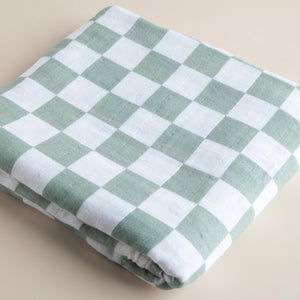 Organic Muslin Wrap - Moss Chequered