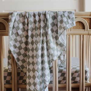 Organic Muslin Wrap - Moss Chequered