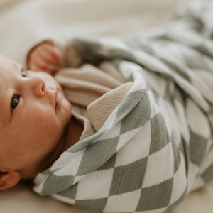 Organic Muslin Wrap - Moss Chequered