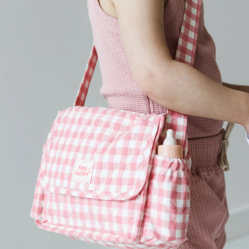 Tiny Harlow - Doll's Nappy Bag - Pink Gingham