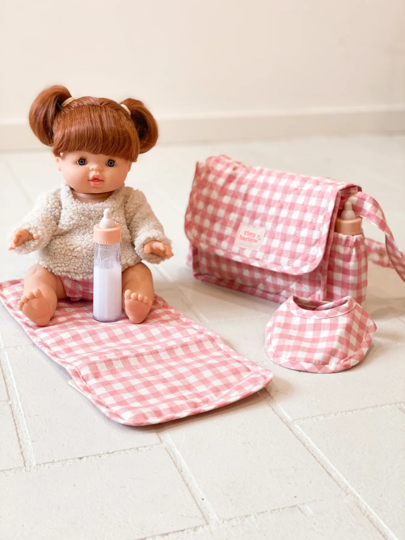 Tiny Harlow - Doll's Nappy Bag - Pink Gingham