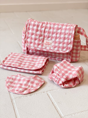 Tiny Harlow - Doll's Nappy Bag - Pink Gingham