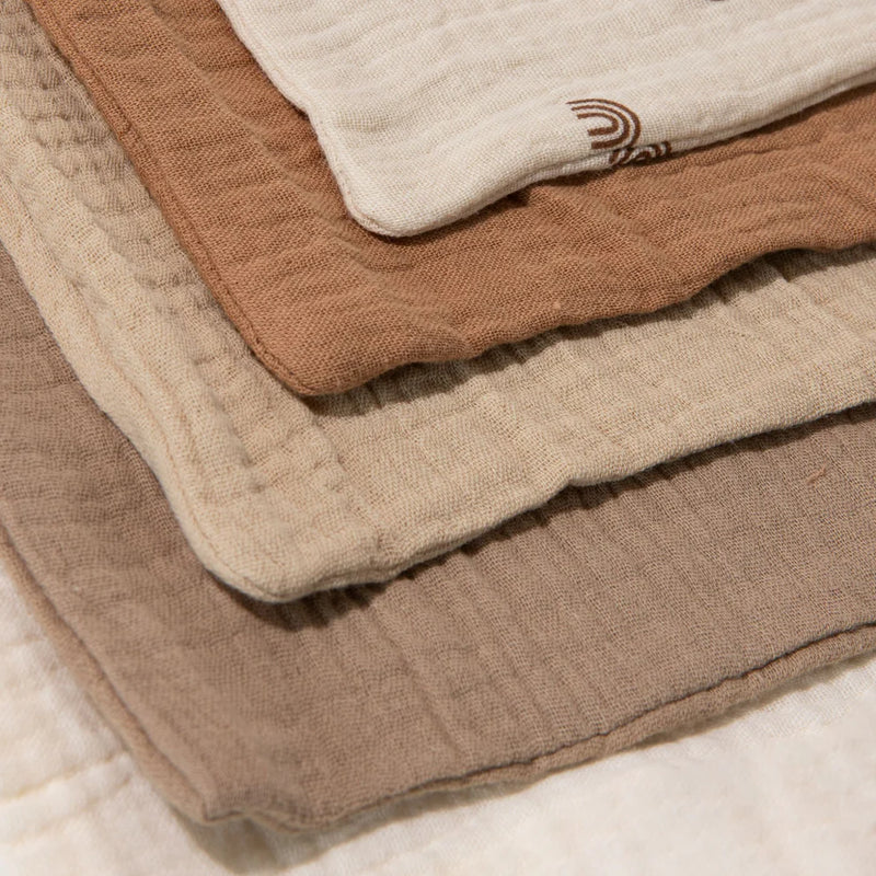Organic Muslin Baby Wash Cloths - Dusty Dunes 5 Pack