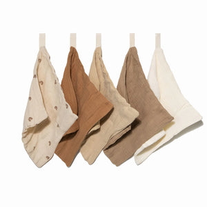 Organic Muslin Baby Wash Cloths - Dusty Dunes 5 Pack