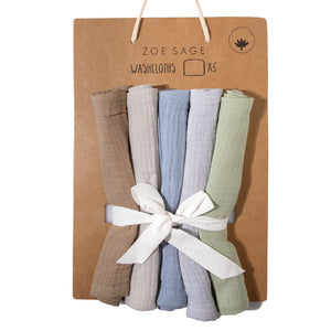 Organic Muslin Baby Wash Cloths - Earth & Sky 5 Pack