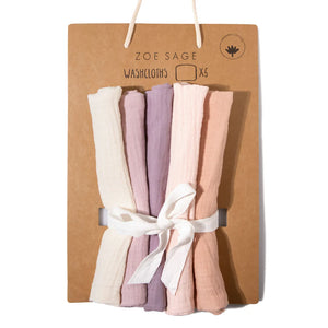 Organic Muslin Baby Wash Cloths - Lavender Blush 5 Pack