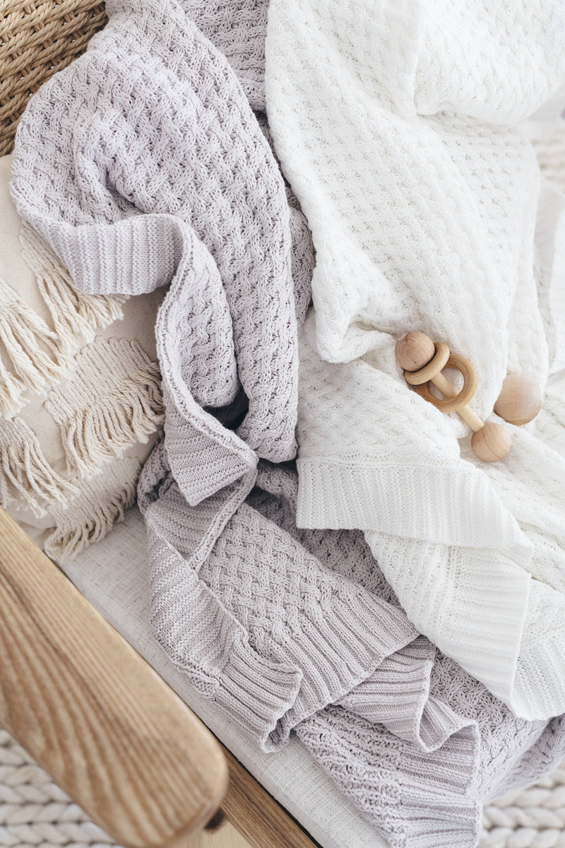 Diamond Knit Baby Blanket - Warm Grey