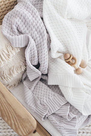Diamond Knit Baby Blanket - White