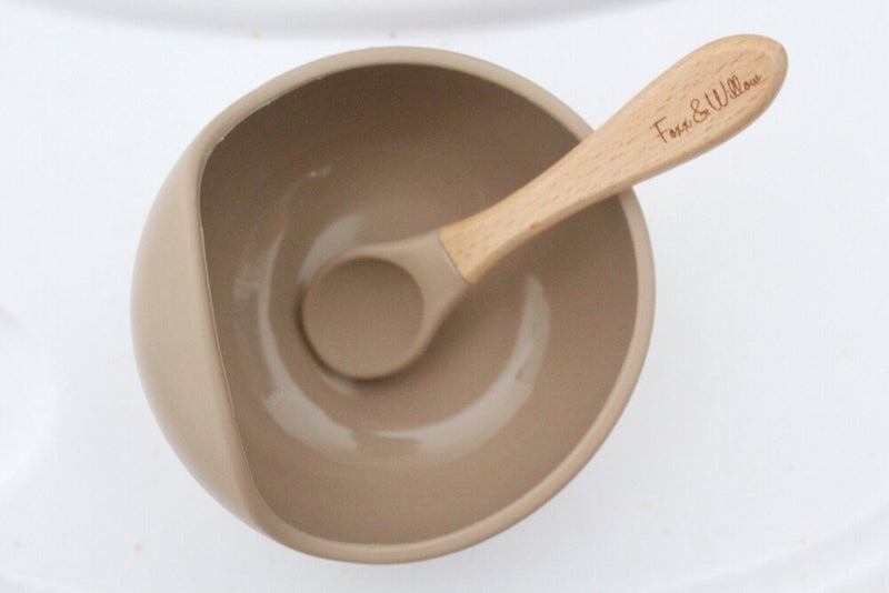 Silicone Feeding Bowl & Spoon - Cinnamon