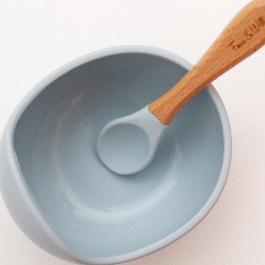 Silicone Feeding Bowl & Spoon - Dusty Blue