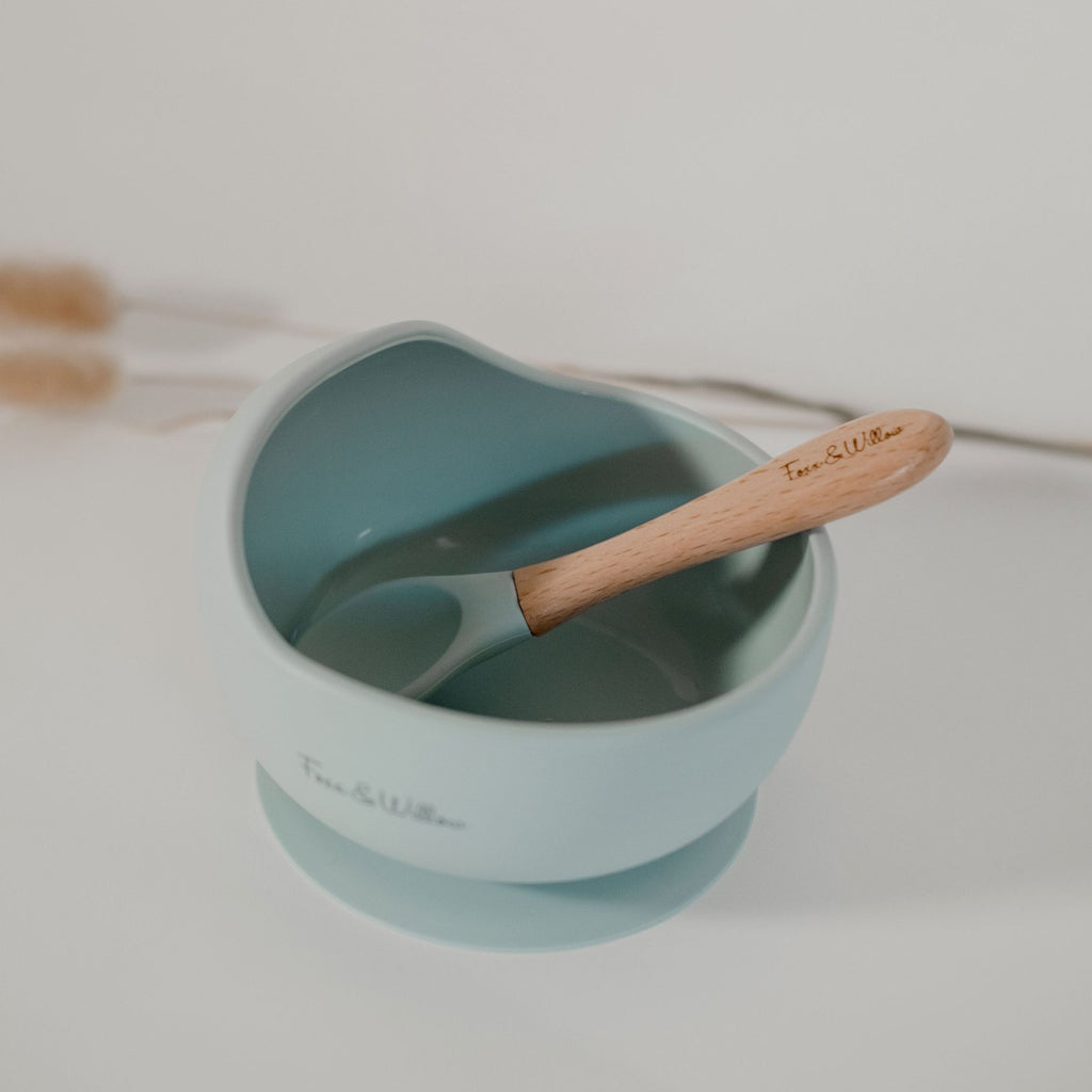 Silicone Feeding Bowl & Spoon - Dusty Blue