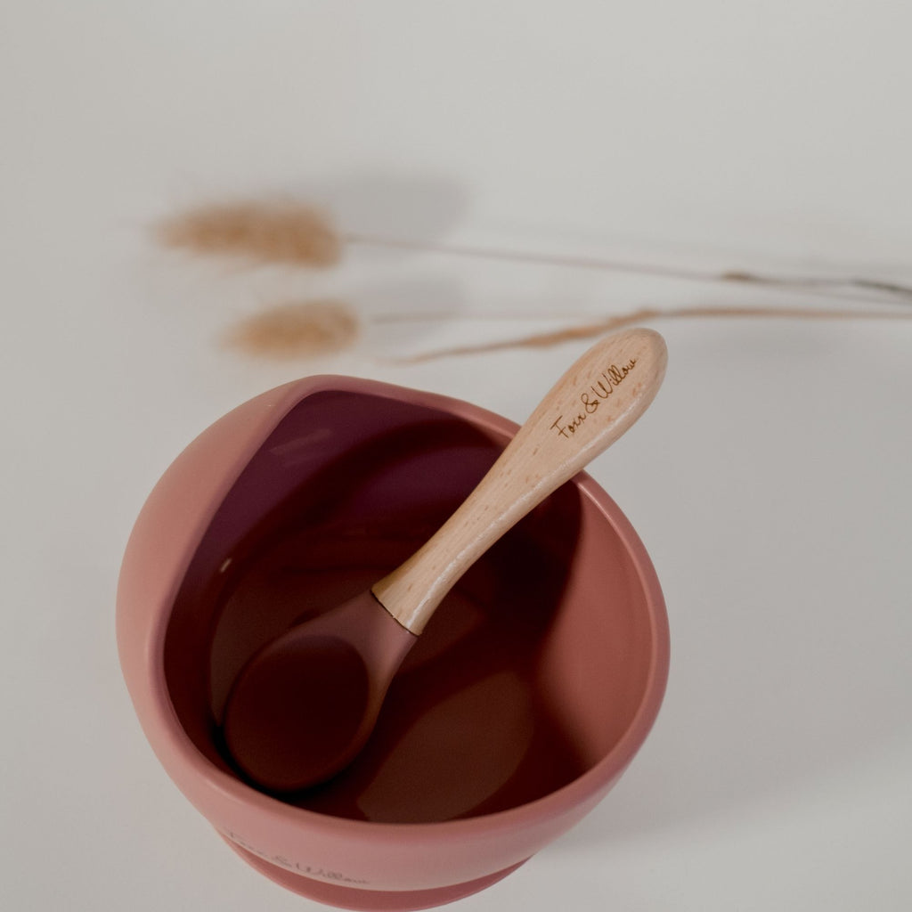 Silicone Feeding Bowl & Spoon - Rose
