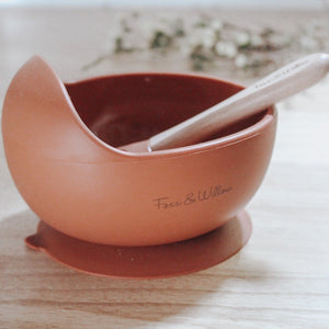 Silicone Feeding Bowl & Spoon - Rust